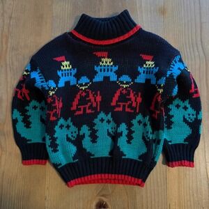 Vintage Playwear Dragon Castle Knight Fantasy Sweater Toddler 18M Knit